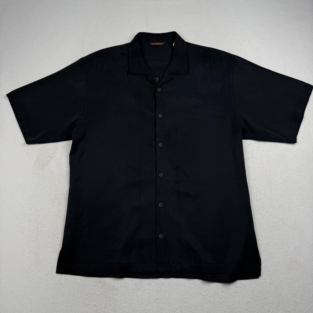 Tommy Bahama Shirt Mens XL Black Silk Parrot Cigar Embroidered Camp Maduro